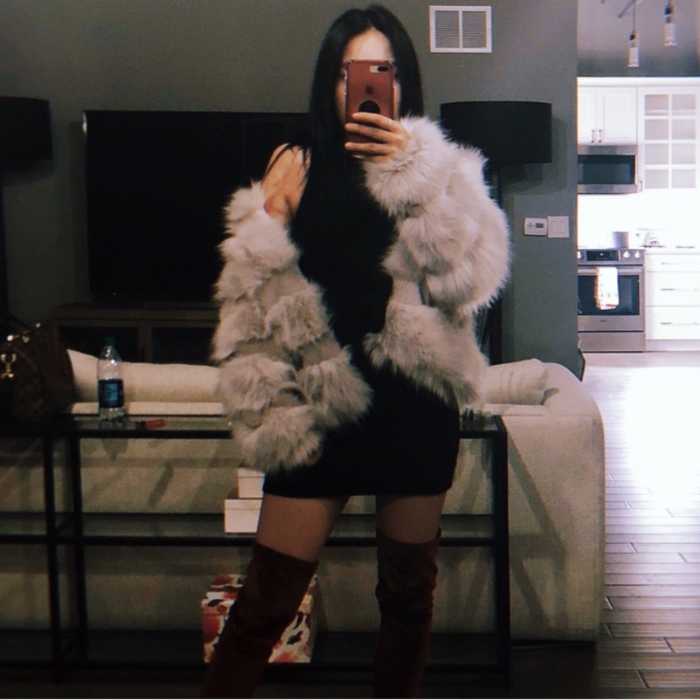 Grey faux fur coat